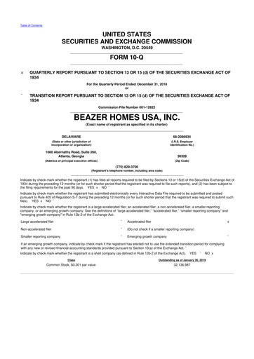 Thumbnail Beazer Homes USA
 10-Q Quarterly Report FY2019 