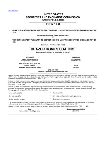 Thumbnail Beazer Homes USA
 10-Q Quarterly Report FY2019 
