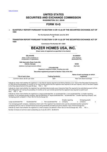 Thumbnail Beazer Homes USA
 10-Q Quarterly Report FY2019 