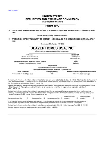 Thumbnail Beazer Homes USA
 10-Q Quarterly Report FY2020 