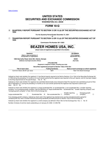 Thumbnail Beazer Homes USA
 10-Q Quarterly Report FY2022 