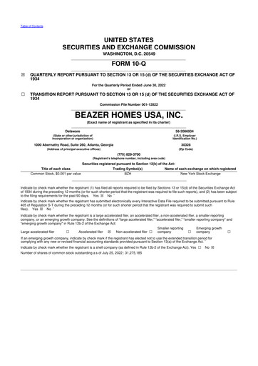 Thumbnail Beazer Homes USA
 10-Q Quarterly Report FY2022 