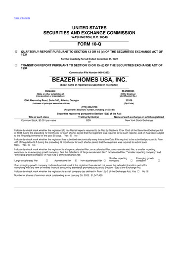 Thumbnail Beazer Homes USA
 10-Q Quarterly Report FY2023 
