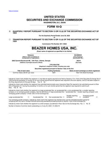 Thumbnail Beazer Homes USA
 10-Q Quarterly Report FY2023 