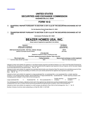 Thumbnail Beazer Homes USA
 10-Q Quarterly Report FY2024 