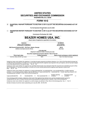 Thumbnail Beazer Homes USA
 10-Q Quarterly Report FY2025 