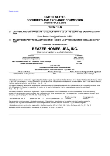 Thumbnail Beazer Homes USA
 10-Q Quarterly Report FY2026 