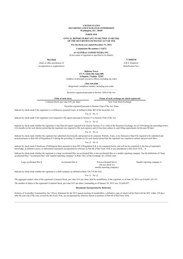 Thumbnail AvalonBay Communities 10-K Annual Report 2014