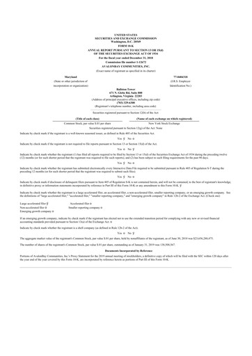 Thumbnail AvalonBay Communities 10-K Annual Report 2018