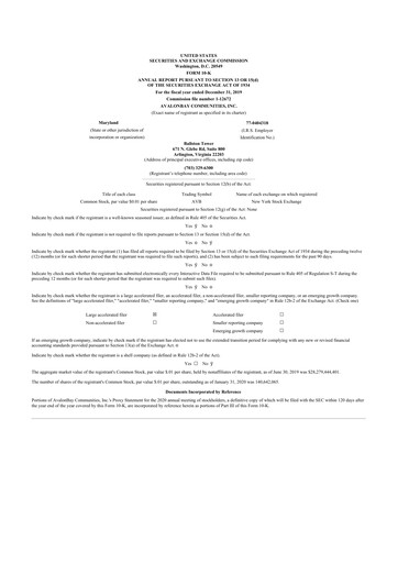 Thumbnail AvalonBay Communities 10-K Annual Report 2019