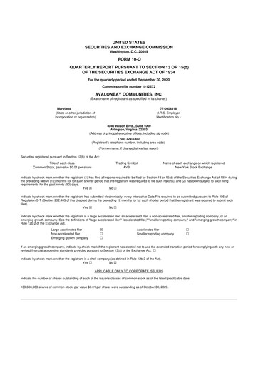 Miniature AvalonBay Communities 10-Q Rapport trimestriel 2020 