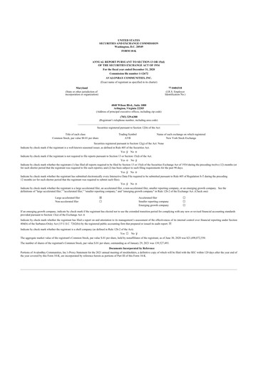 Thumbnail AvalonBay Communities 10-K Annual Report 2020