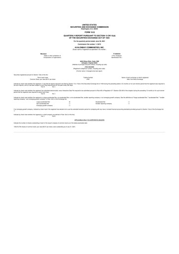 Miniature AvalonBay Communities 10-Q Rapport trimestriel 2021 
