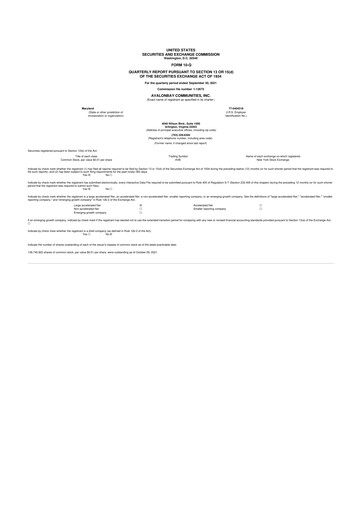 Miniature AvalonBay Communities 10-Q Rapport trimestriel 2021 