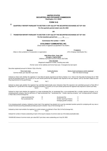 Miniature AvalonBay Communities 10-Q Rapport trimestriel 2022 