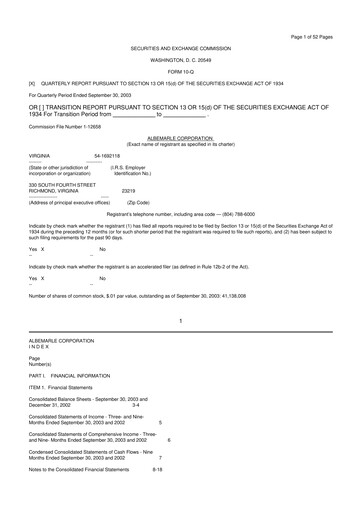 Miniature Albemarle 10-Q Rapport trimestriel  