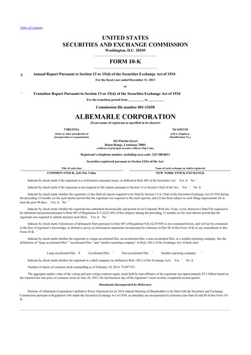 Thumbnail Albemarle 10-K Annual Report 2013