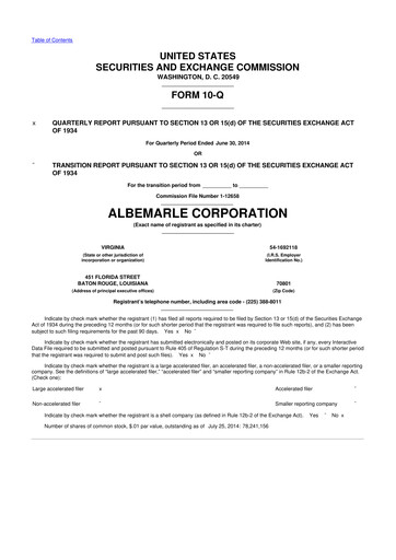 Miniature Albemarle 10-Q Rapport trimestriel 2014 