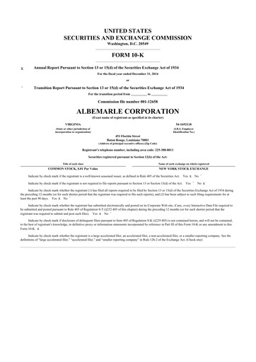 Thumbnail Albemarle 10-K Annual Report 2014