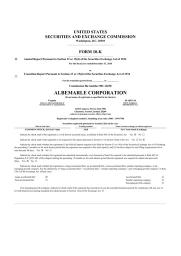 Thumbnail Albemarle 10-K Annual Report 2020