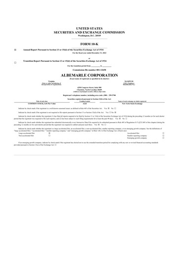 Thumbnail Albemarle 10-K Annual Report 2021