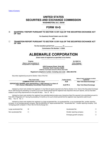 Thumbnail Albemarle 10-Q Quarterly Report FY2026 