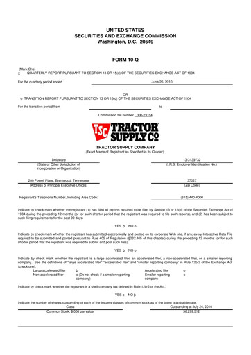 Miniature Tractor Supply 10-Q Rapport trimestriel 2010 