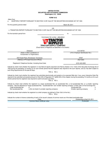Miniature Tractor Supply 10-Q Rapport trimestriel 2011 