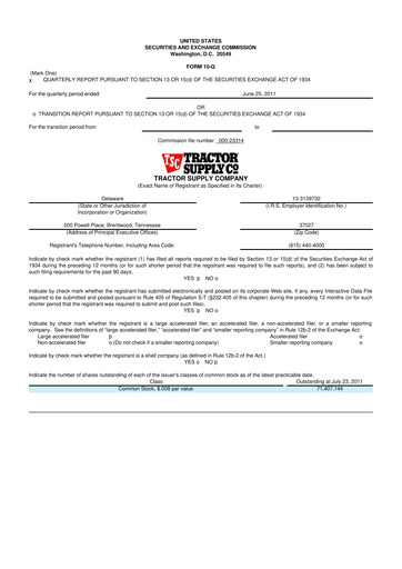 Miniature Tractor Supply 10-Q Rapport trimestriel 2011 