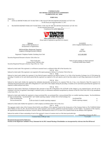 Thumbnail Tractor Supply 10-K Annual Report 2011