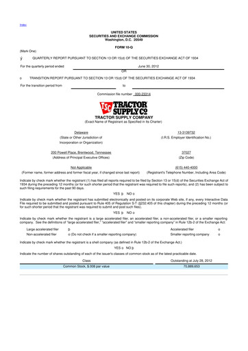 Miniature Tractor Supply 10-Q Rapport trimestriel 2012 