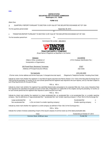 Miniature Tractor Supply 10-Q Rapport trimestriel 2012 