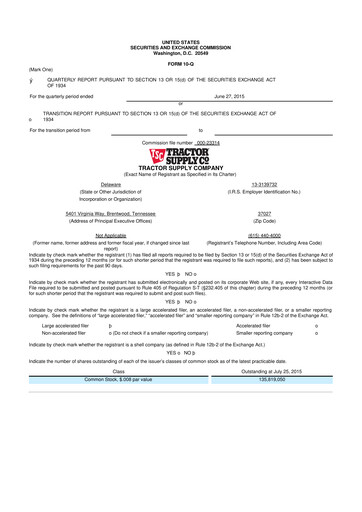 Miniature Tractor Supply 10-Q Rapport trimestriel 2015 