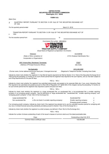 Miniature Tractor Supply 10-Q Rapport trimestriel 2018 