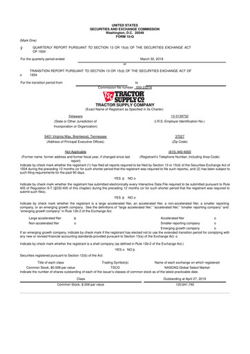 Miniature Tractor Supply 10-Q Rapport trimestriel 2019 