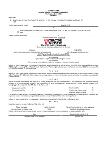 Miniature Tractor Supply 10-Q Rapport trimestriel 2019 