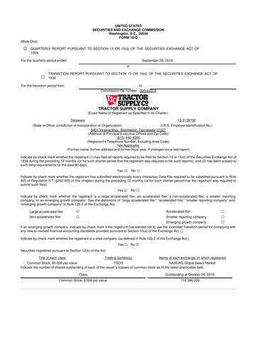 Miniature Tractor Supply 10-Q Rapport trimestriel 2019 