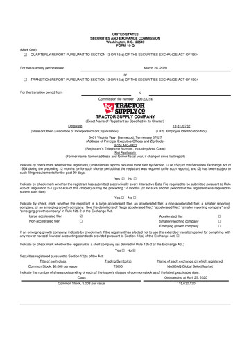 Miniature Tractor Supply 10-Q Rapport trimestriel 2020 