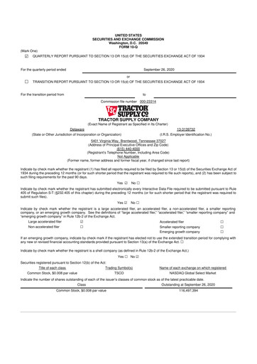 Miniature Tractor Supply 10-Q Rapport trimestriel 2020 