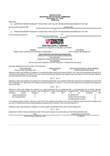 Miniature Tractor Supply 10-Q Rapport trimestriel 2021 