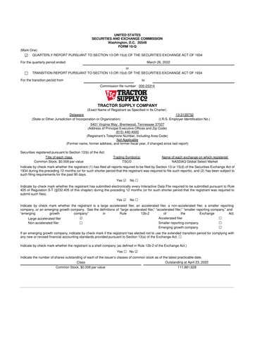 Miniature Tractor Supply 10-Q Rapport trimestriel 2022 