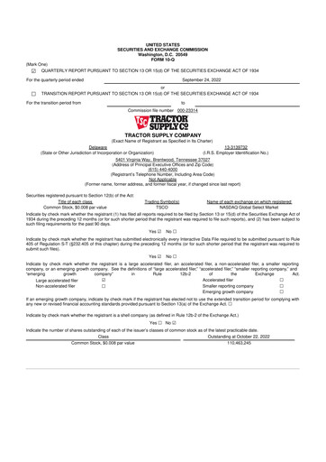 Miniature Tractor Supply 10-Q Rapport trimestriel 2022 