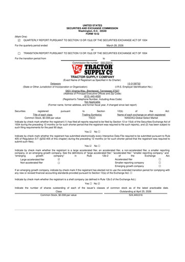 Thumbnail Tractor Supply 10-Q Quarterly Report FY 