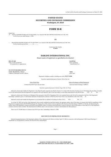 Miniature Darling Ingredients
 10-K Rapport annuel 