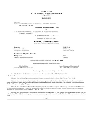 Miniature Darling Ingredients
 10-K Rapport annuel 2014