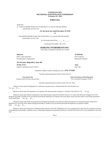 Miniature Darling Ingredients
 10-K Rapport annuel 2018