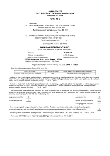 Thumbnail Darling Ingredients
 10-Q Quarterly Report FY2019 