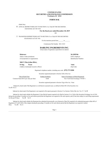 Miniature Darling Ingredients
 10-K Rapport annuel 2019