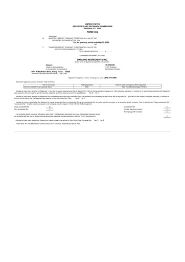 Thumbnail Darling Ingredients
 10-Q Quarterly Report FY2022 