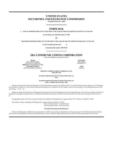 Miniature SBA Communications 10-K Rapport annuel 